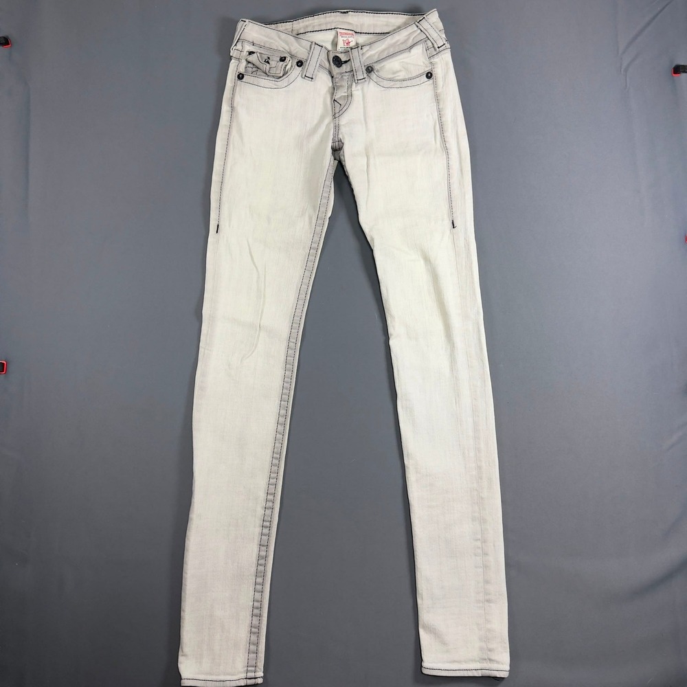 True Religion Julie Super T Skinny Jeans Grey White Black Stitch Womens 26 USA